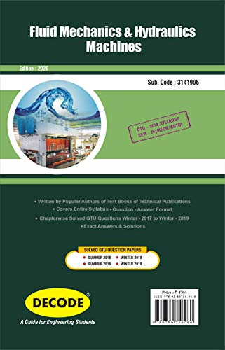 Fluid Mechanics & Hydraulics Machines for GTU University (IV- MECH. -3141906)-2020 Edition (English Edition)