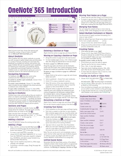 OneNote 365 Introduction Quick Reference Guide - Windows Version (Cheat ...